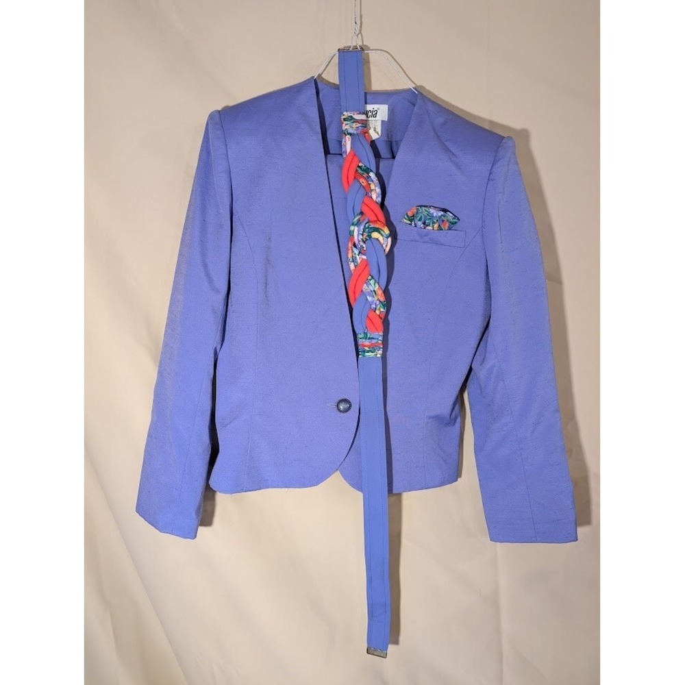 Lucia Purple Blazer Jacket Set Size 8 10 Braided Belt Floral Accent USA - Picture 1 of 5